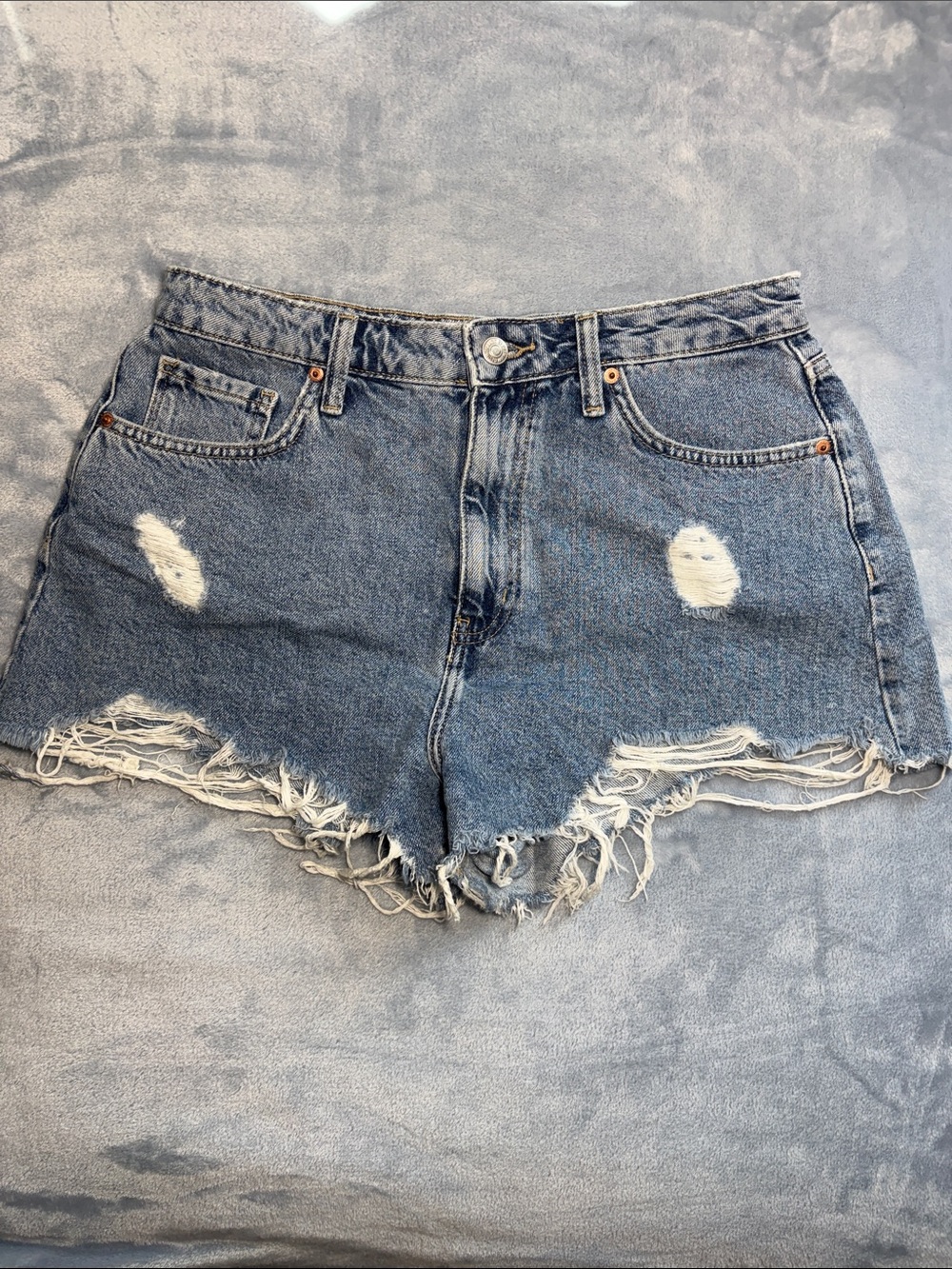 Forever 21 Distressed Light Blue High Waisted Denim Cutoff Shorts